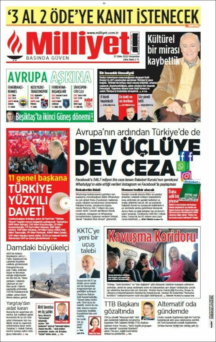 Portada de Milliyet (Turqu&iacute;a)
