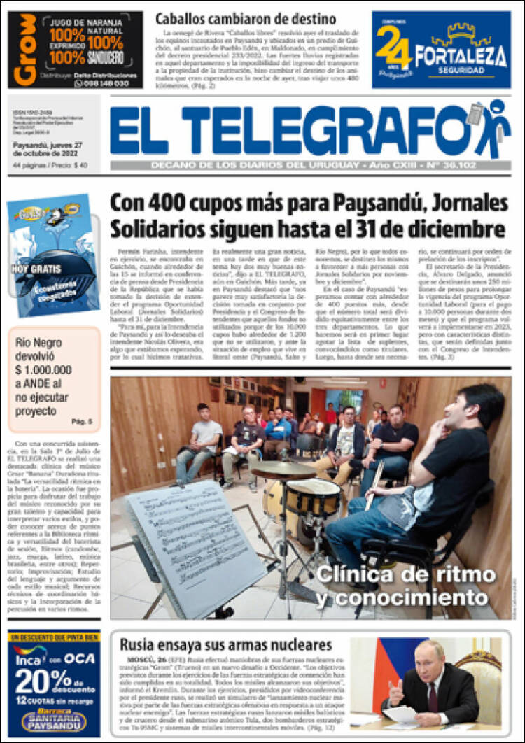 Portada de El Telégrafo (Uruguay)