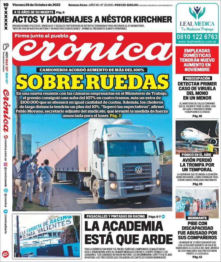 Portada de Crónica (Argentina)