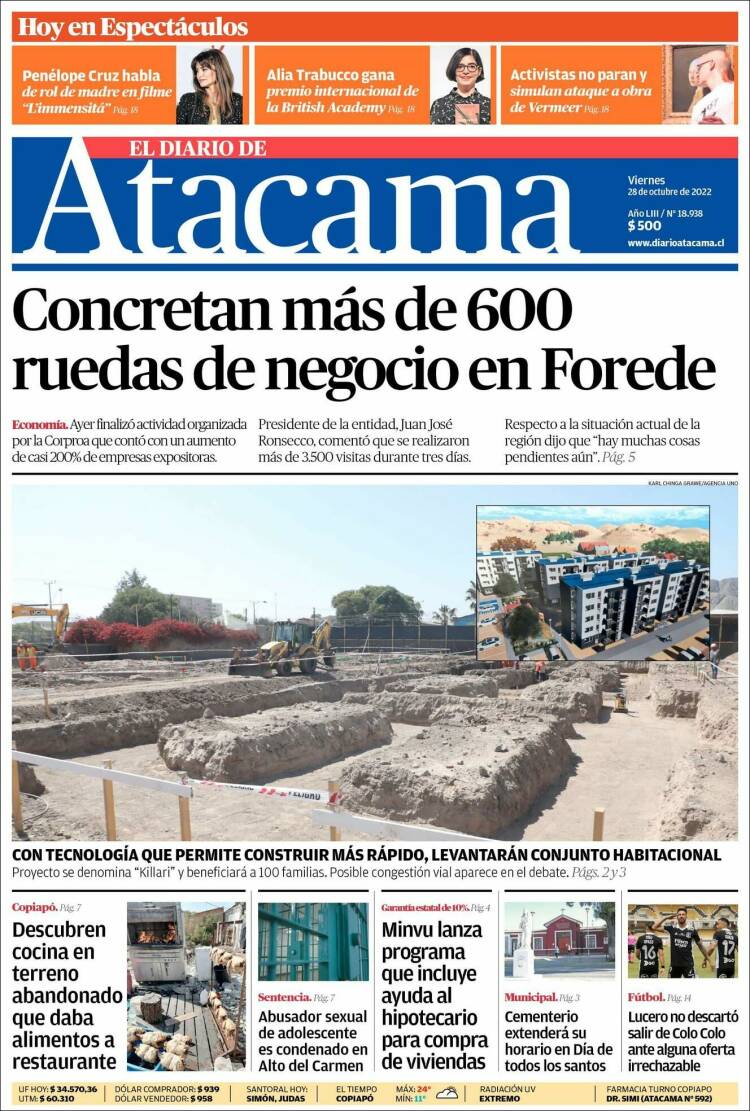 Portada de Diario de Atacama (Chili)