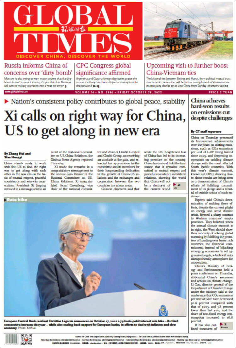 Portada de The Global Times (China)