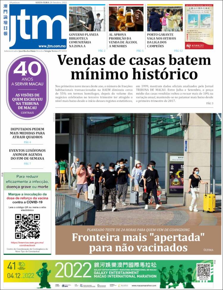 Portada de Jornal Tribuna de Macau (China)