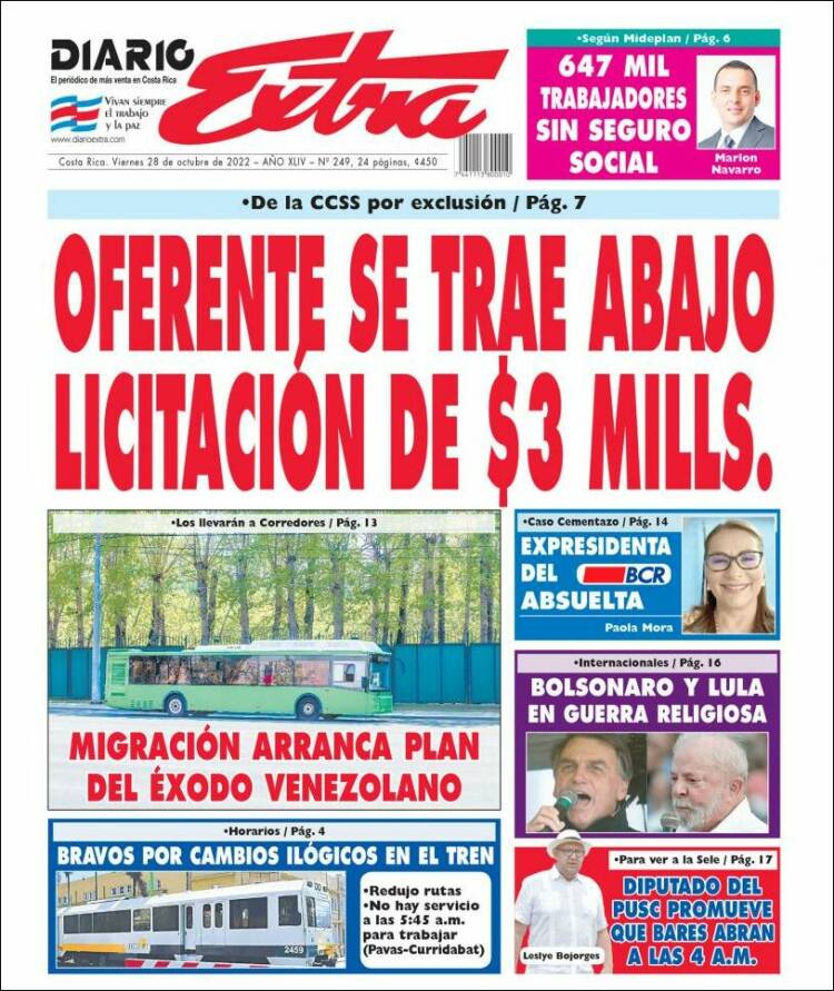 Portada de Diario Extra (Costa Rica)