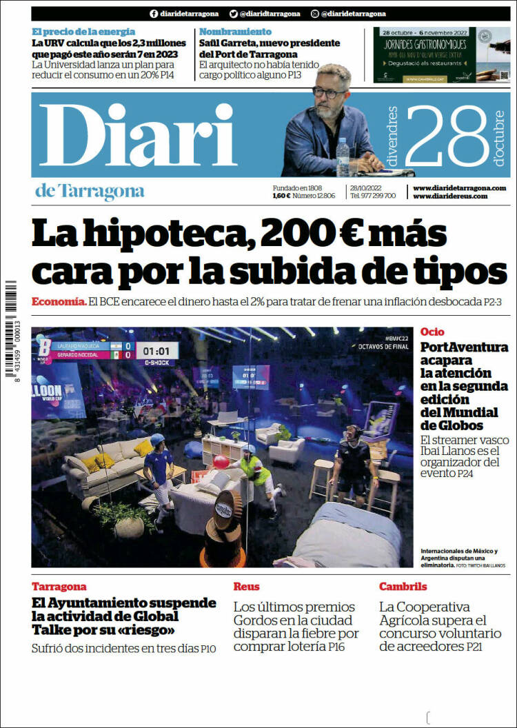 Portada de Diari de Tarragona (Espagne)