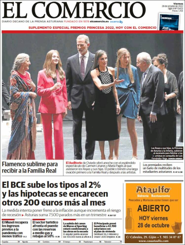 Portada de El Comercio - Gijón (Espagne)