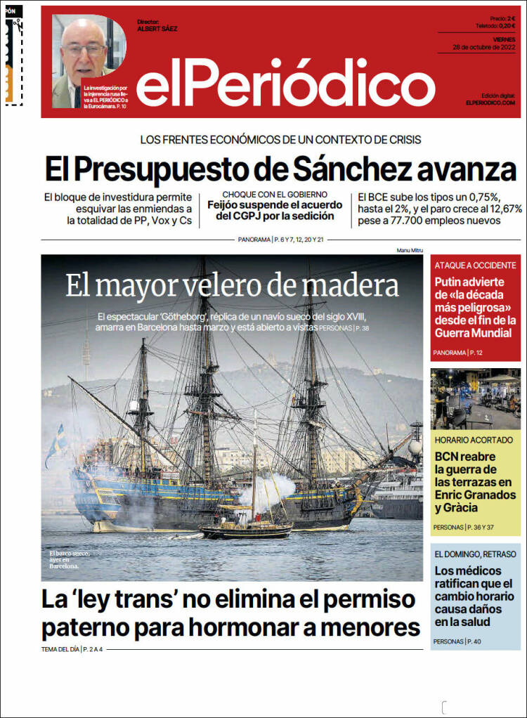 Portada de El Periódico (Espagne)