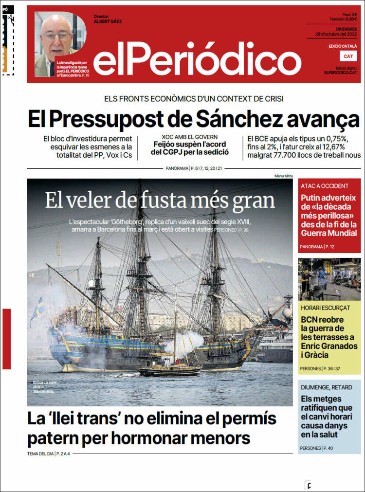 Portada de El Periódico de Catalunya (Espagne)