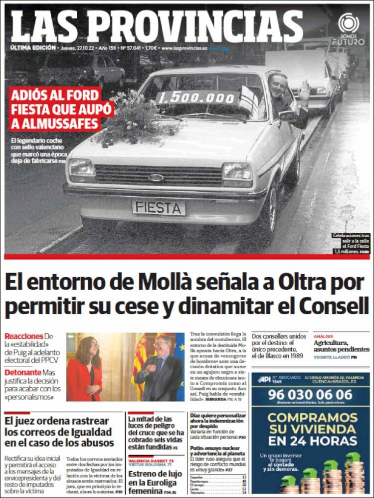 Portada de Las Provincias (Espagne)