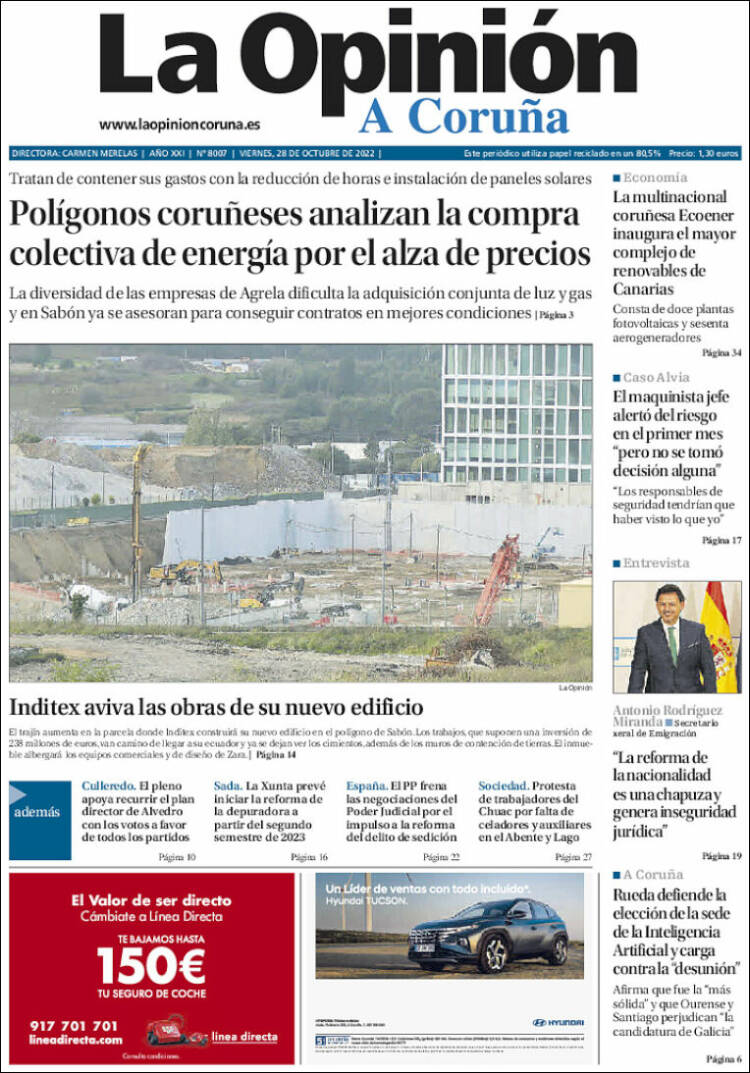 Portada de La Opinión de A Coruña (Espagne)