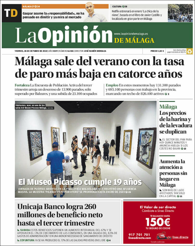 Portada de La Opinión de Málaga (Espagne)