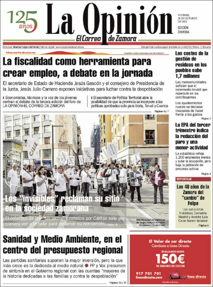 Portada de La Opinión - El Correo de Zamora (Espagne)