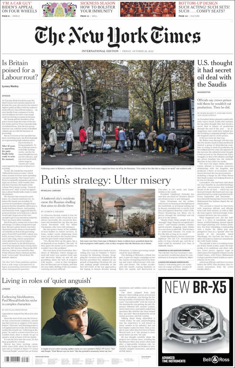Portada de International New York Times (Europa)