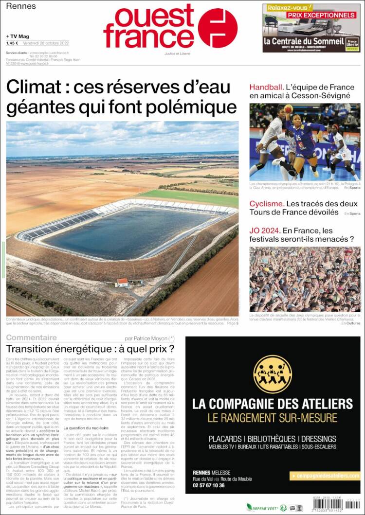 Portada de Ouest France (France)