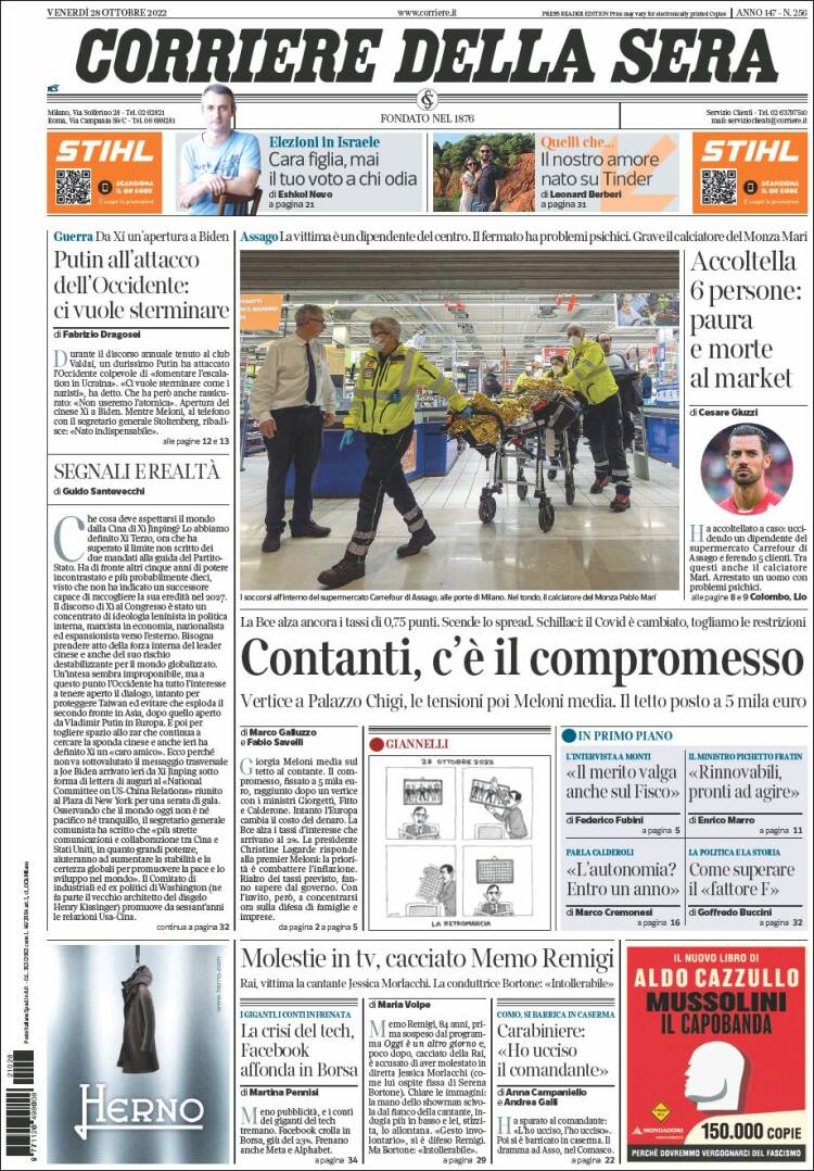 Portada de Corriere della Sera (Italie)