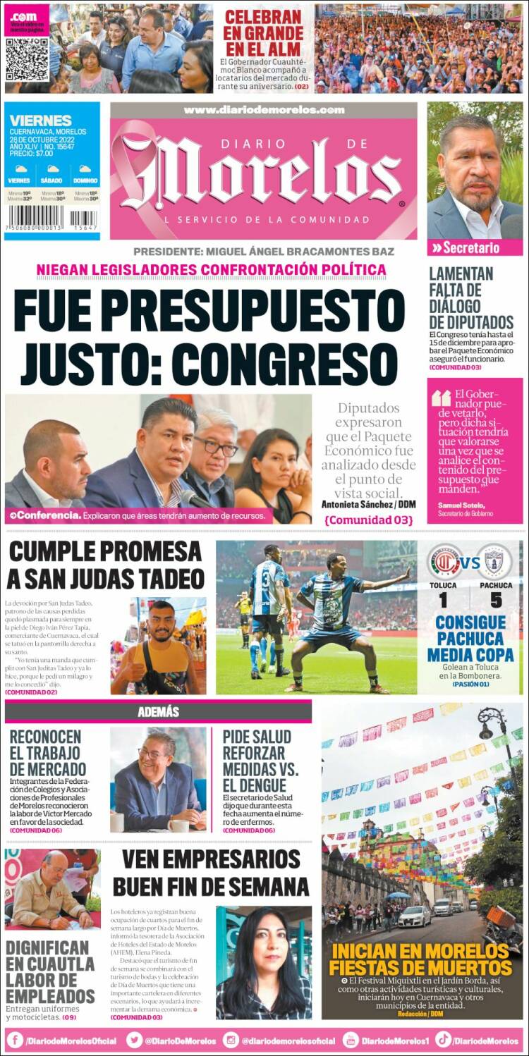 Portada de Diario de Morelos (Mexique)