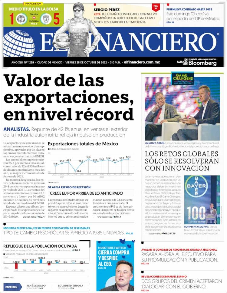 Portada de El Financiero (Mexique)