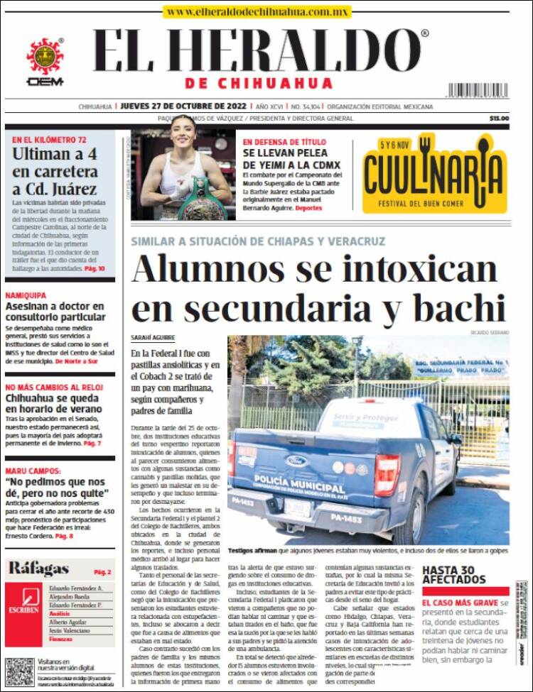 Portada de El Heraldo de Chihuahua (México)