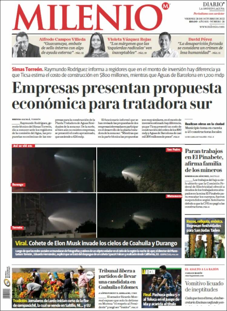 Portada de Milenio - Laguna (Mexique)