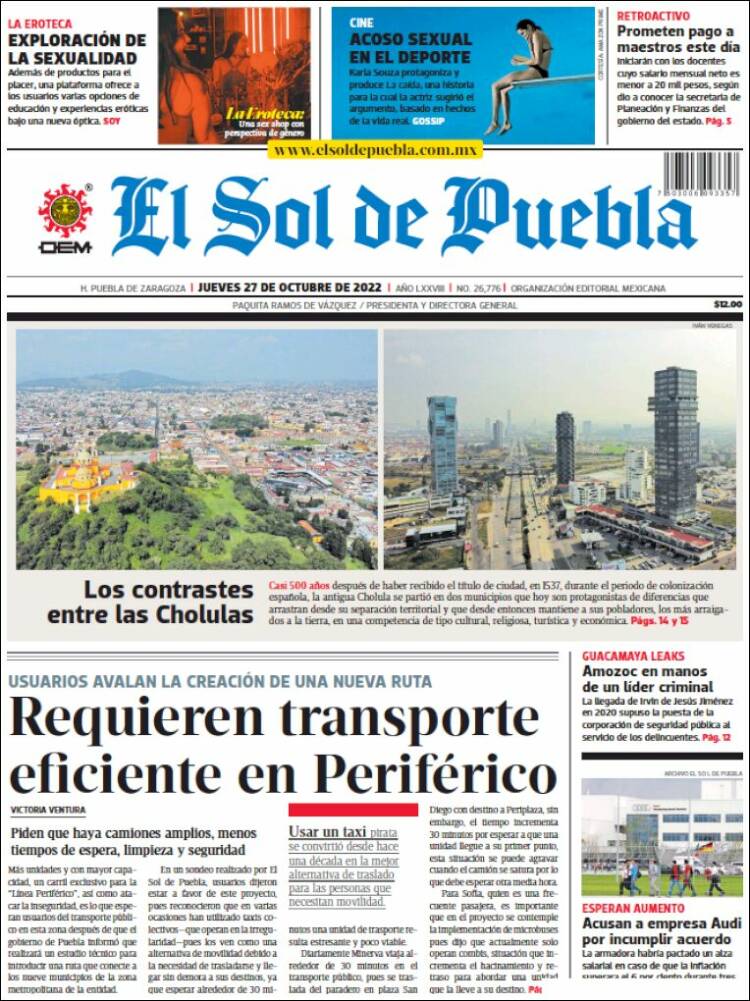 Portada de El Sol de Puebla (Mexique)