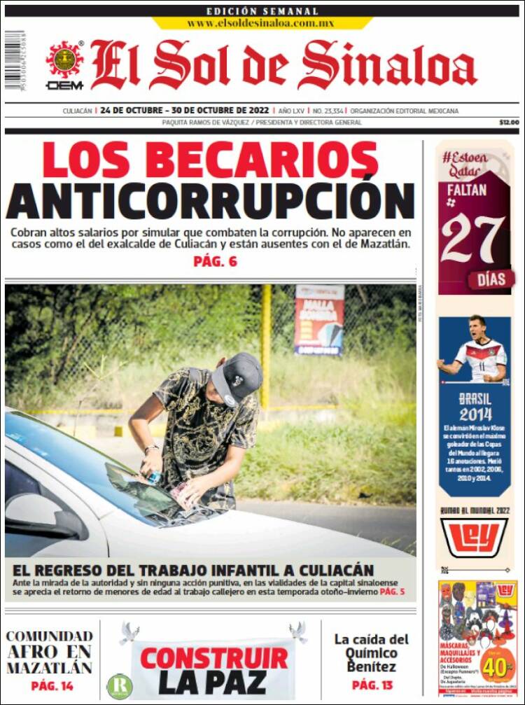 Portada de El Sol de Sinaloa (Mexique)