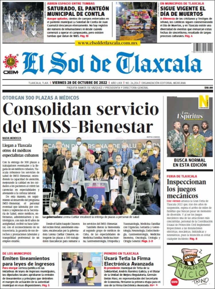 Portada de El Sol de Tlaxcala (México)