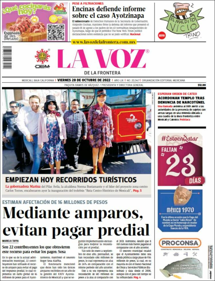 Portada de La Voz de la Frontera (Mexique)