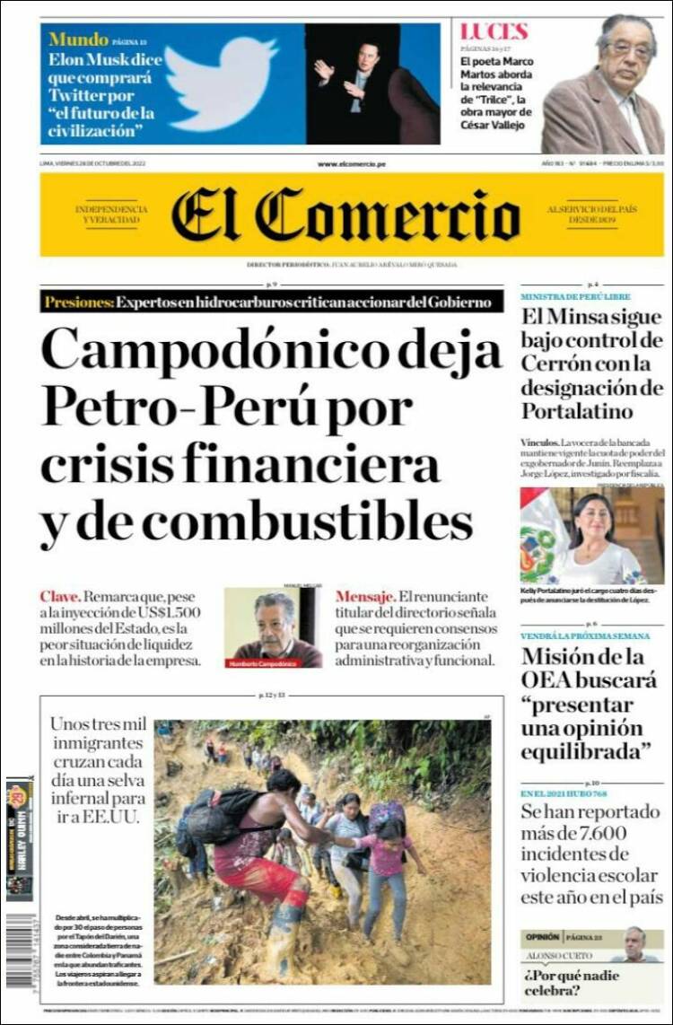 Portada de El Comercio (Pérou)