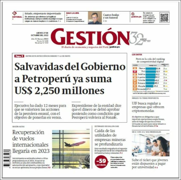 Portada de Diario Gestión (Pérou)