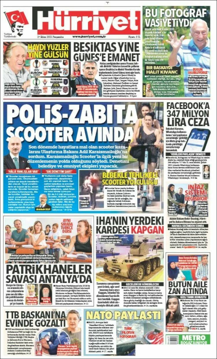 Portada de Hürriyet (Turqu&iacute;a)