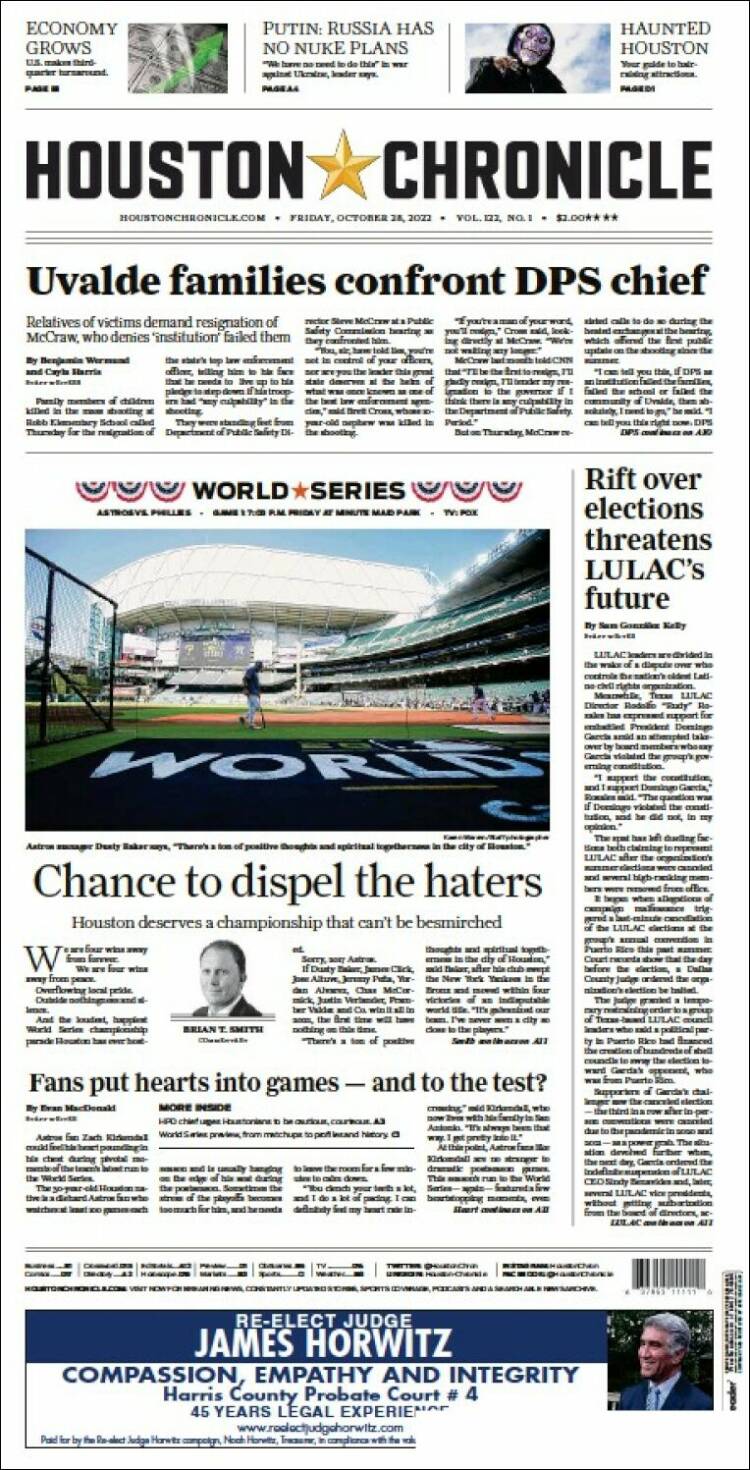 Portada de Houston Chronicle (USA)