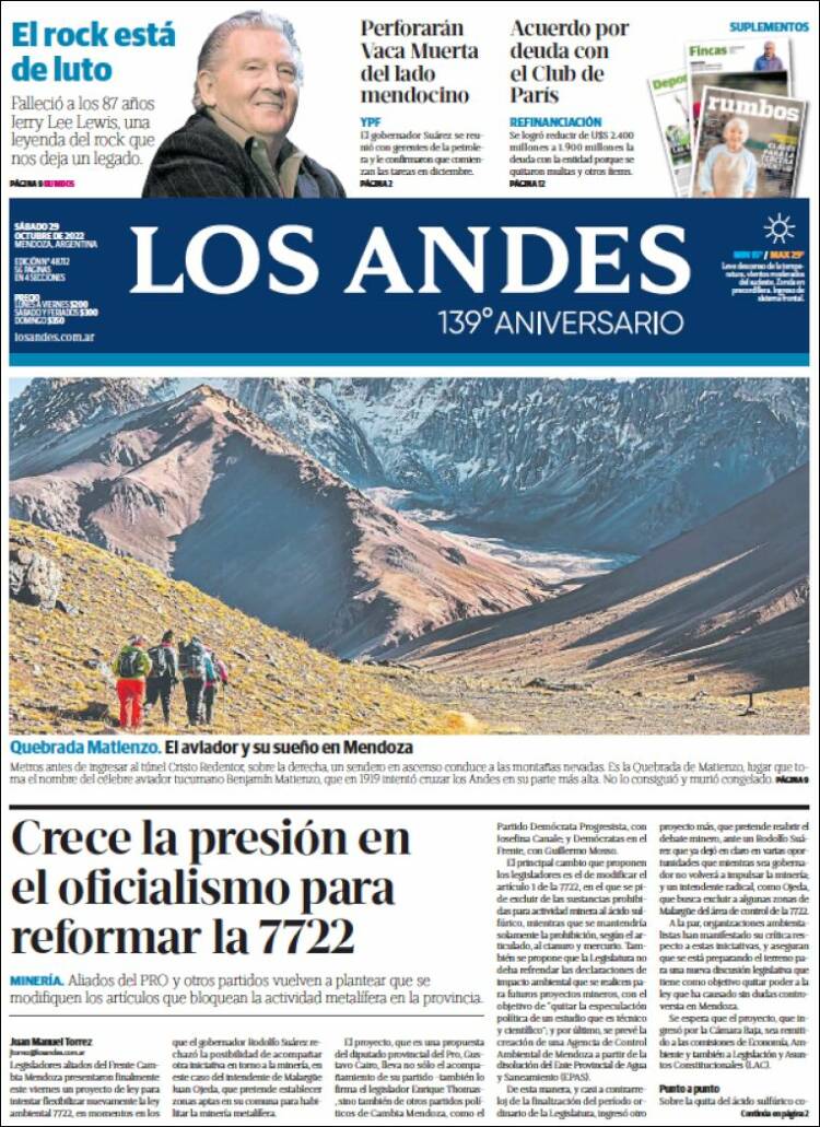 Portada de Los Andes - Mendoza (Argentina)