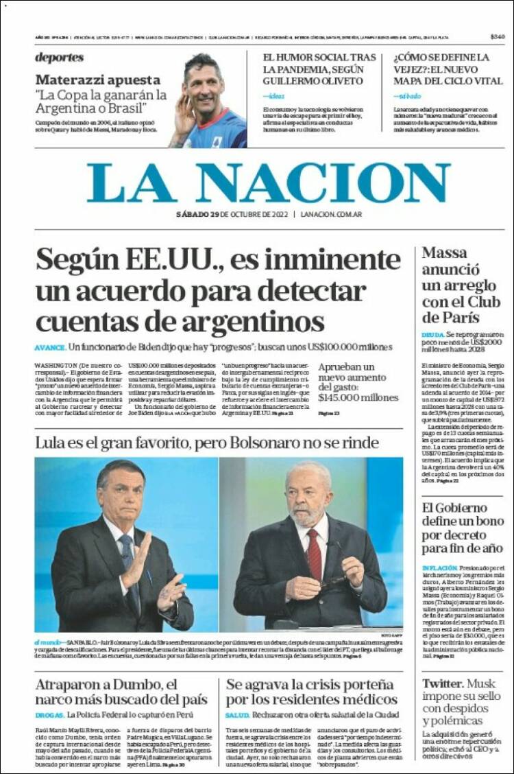 Portada de La Nación (Argentina)