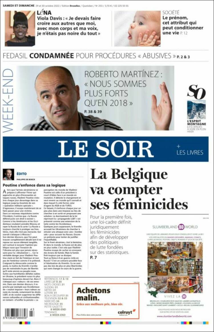 Portada de Le Soir (B&eacute;lgica)