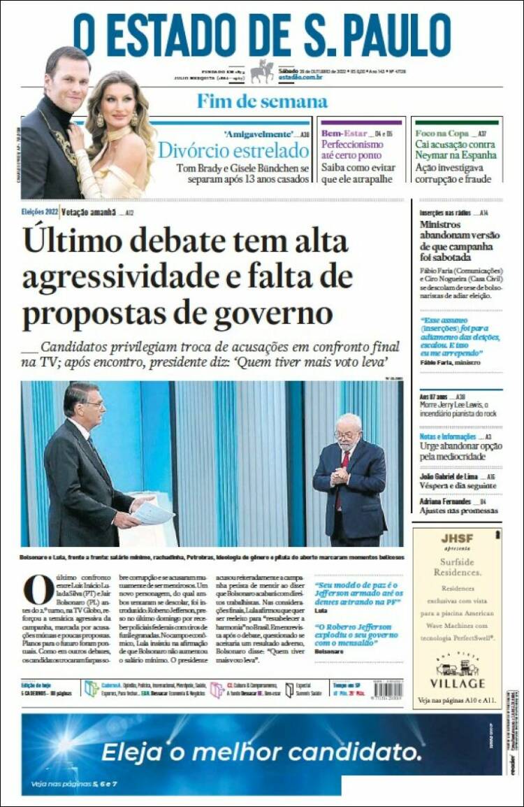 Portada de O Estado de São Paulo (Brasil)