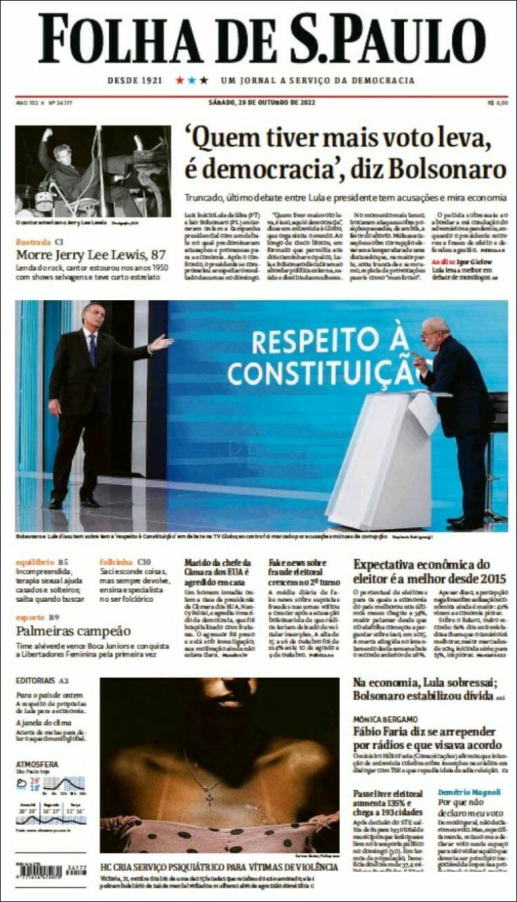 Portada de Folha de São Paulo (Brasil)
