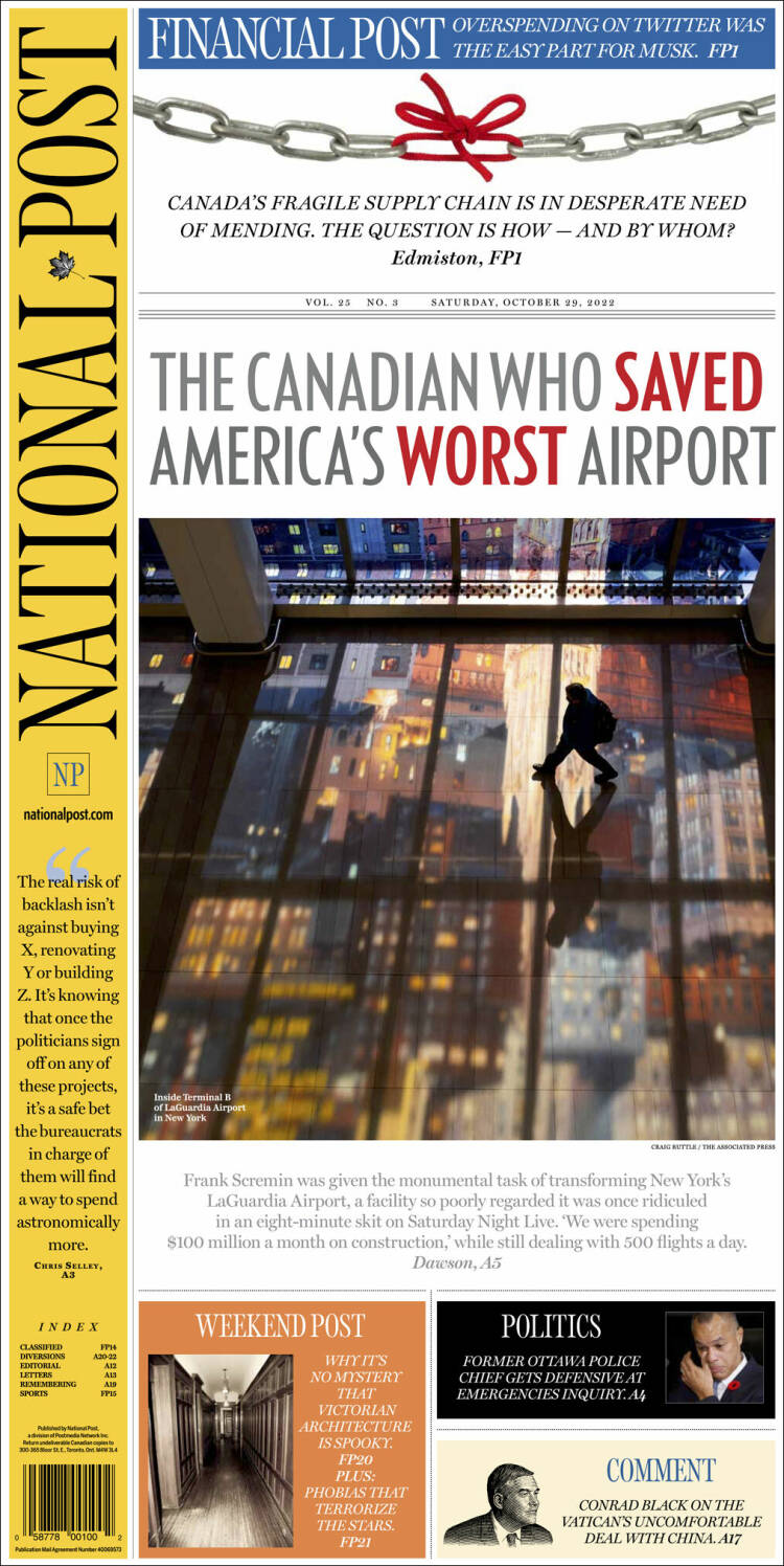 Portada de The National Post (Canadá)