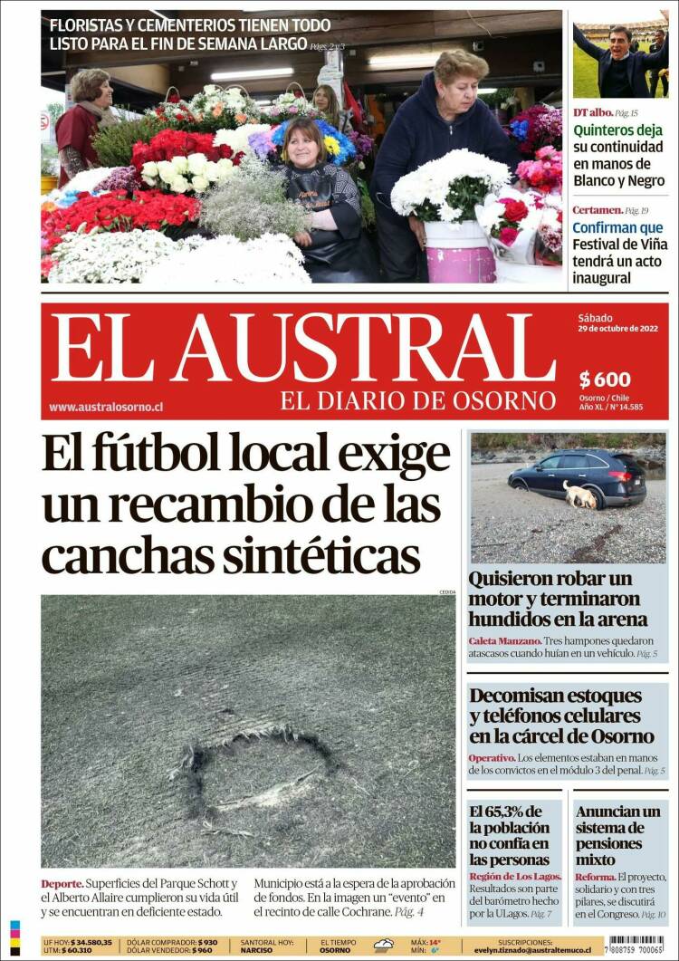 Portada de El Austral de Osorno (Chili)