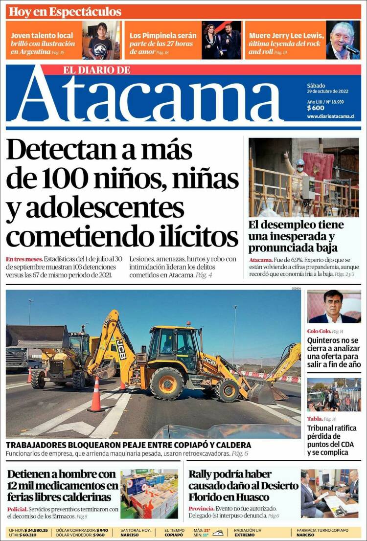 Portada de Diario de Atacama (Chile)