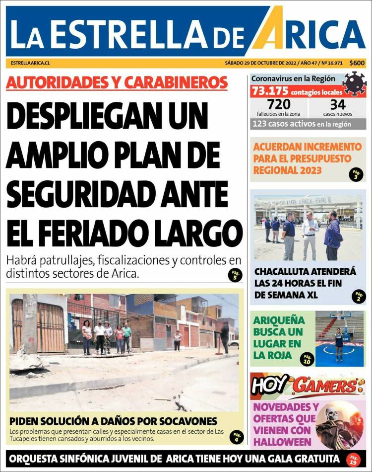 Portada de La Estrella de Arica (Chile)