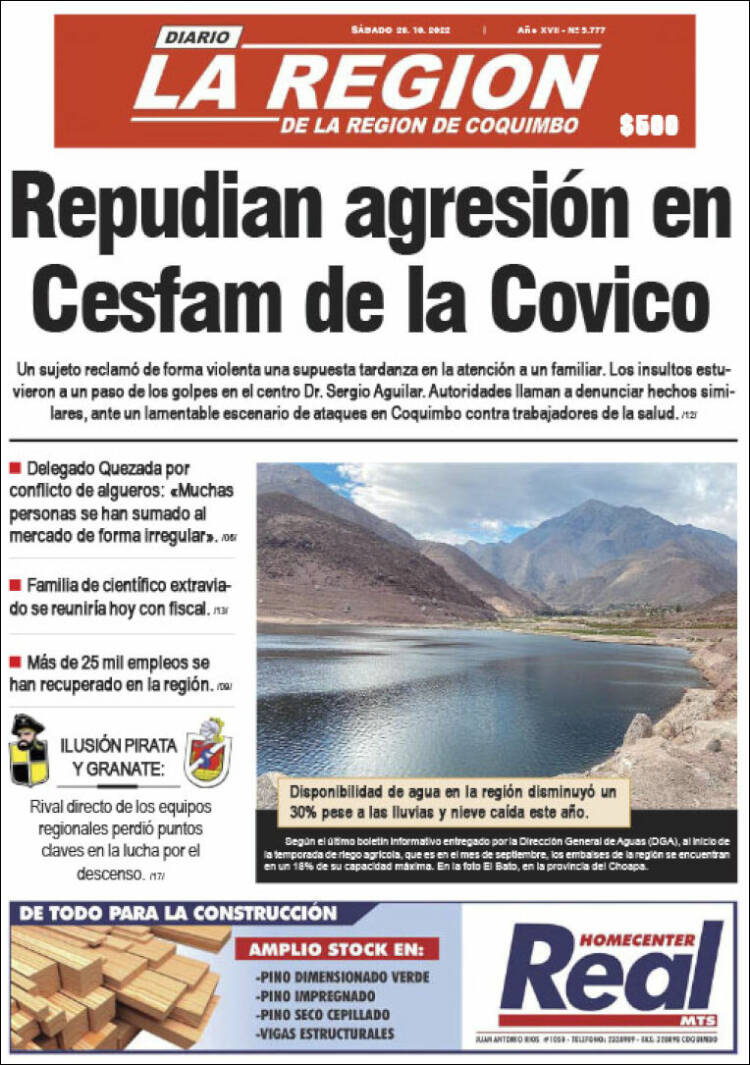 Portada de Diario La Región de Coquimbo (Chili)