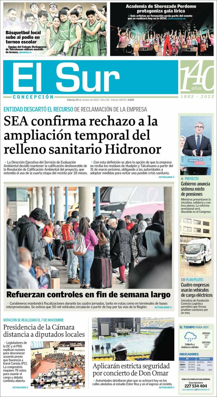 Portada de El Sur (Chile)