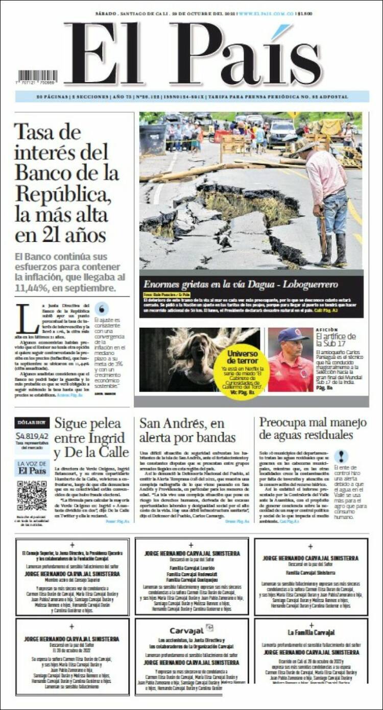 Portada de El País - Cali (Colombia)