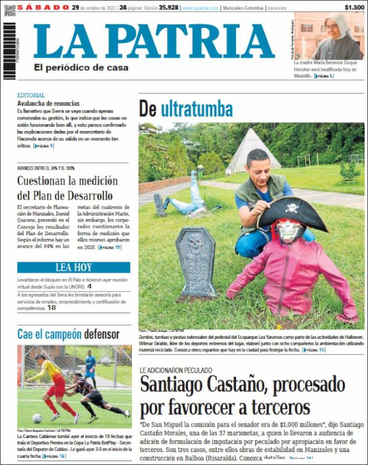 Portada de La Patria (Colombia)