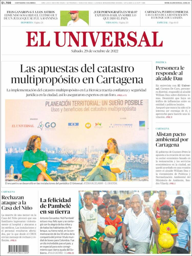 Portada de El Universal (Colombia)