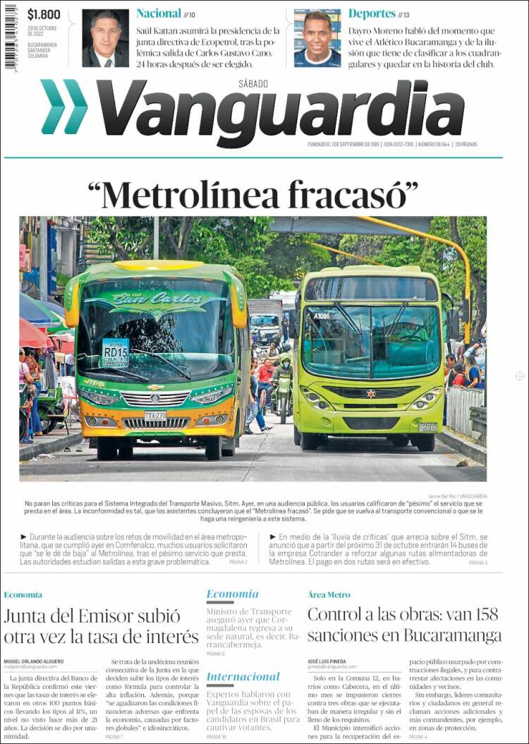 Portada de Vanguardia Liberal (Colombia)