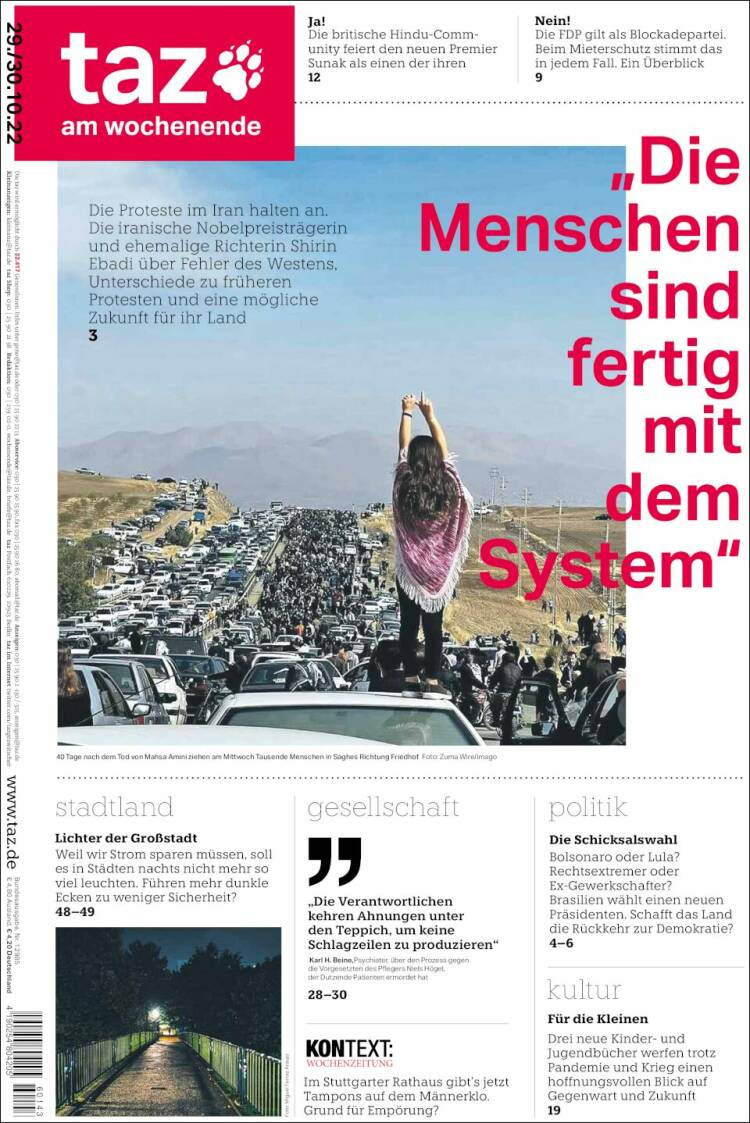 Portada de Die Tageszeitung (Alemania)