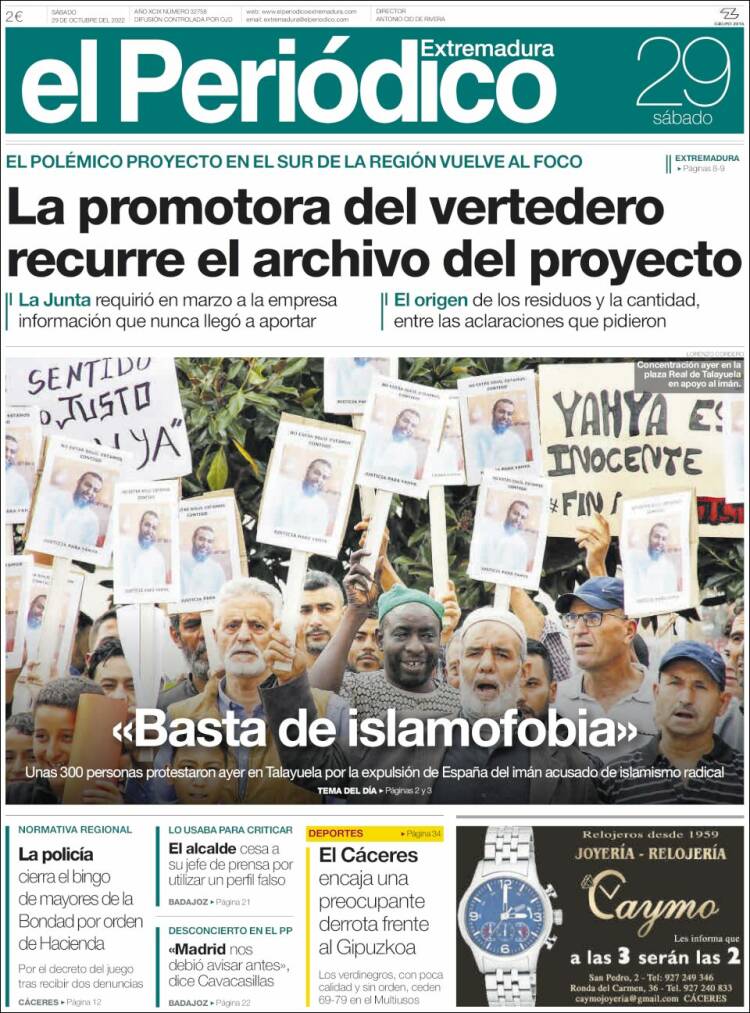 Portada de El Periódico de Extremadura (España)