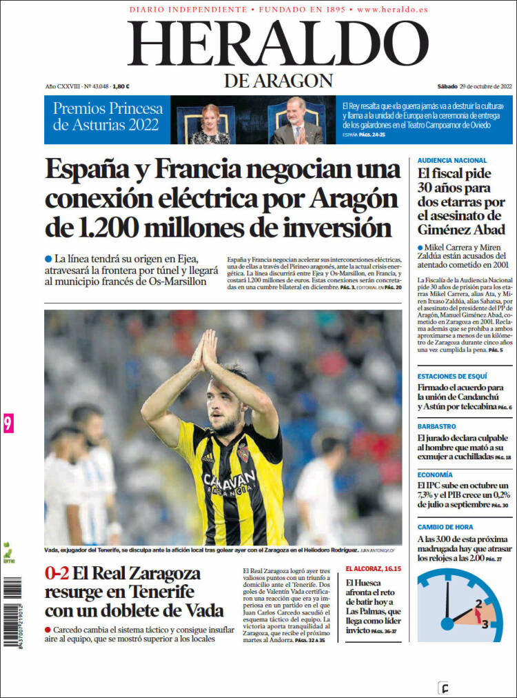 Portada de Heraldo de Aragón (España)