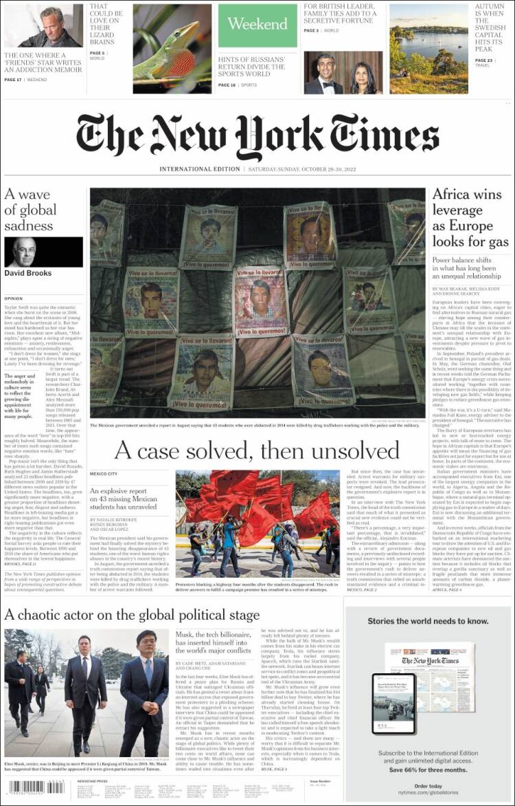 Portada de International New York Times (Europa)