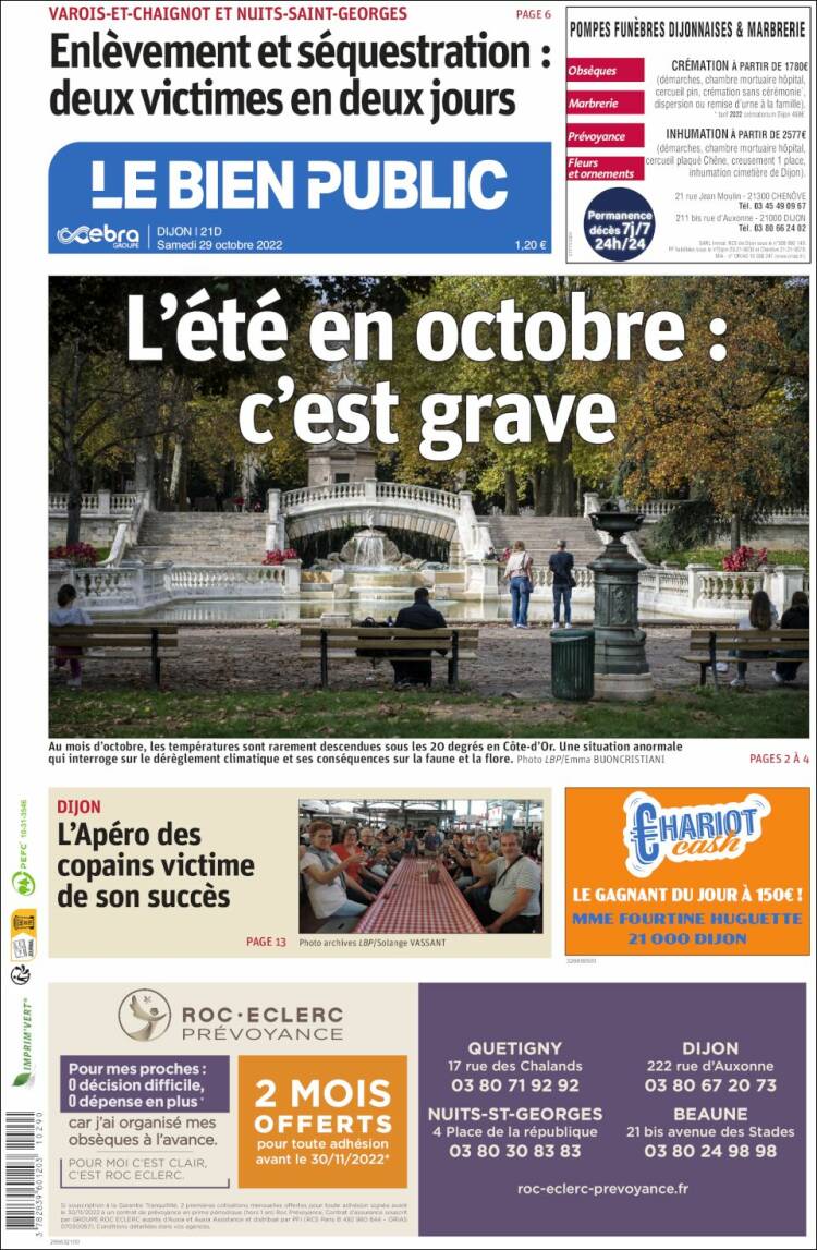 Portada de Le Bien Public (Francia)